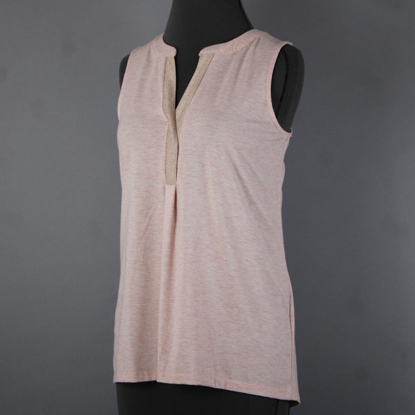 Rose + Olive NEW Sz S Light Pink Heathered Gold Shimmer V Neck Rayon Spandex Top