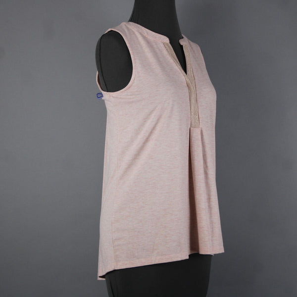 Rose + Olive NEW Sz S Light Pink Heathered Gold Shimmer V Neck Rayon Spandex Top