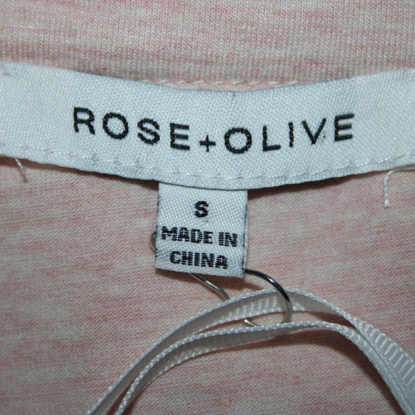 Rose + Olive NEW Sz S Light Pink Heathered Gold Shimmer V Neck Rayon Spandex Top