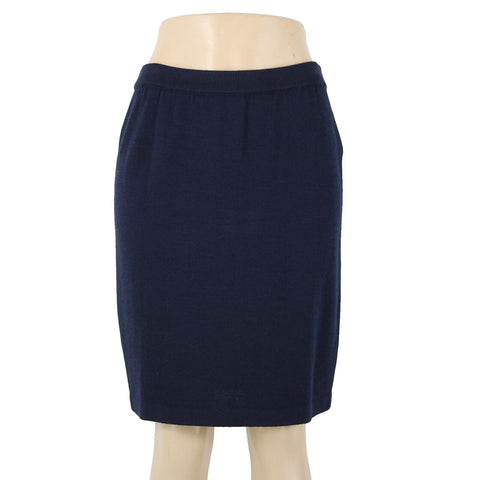 St John Basics Sz 6 Navy Blue Elastic Waist Santana Knit Knee Length Skirt