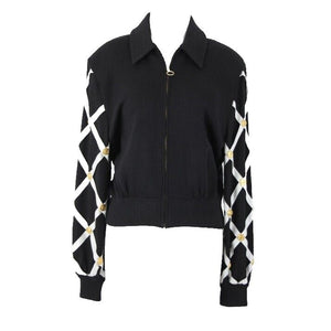 St John Separates Sz M Black White Gold Zipper Collared Santana Knit Jacket
