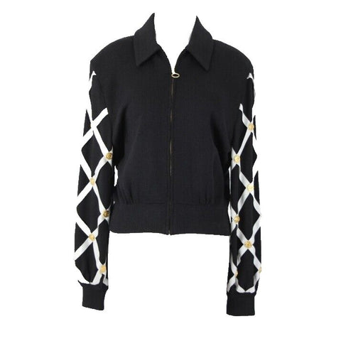 St John Separates Sz M Black White Gold Zipper Collared Santana Knit Jacket