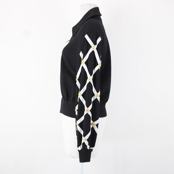 St John Separates Sz M Black White Gold Zipper Collared Santana Knit Jacket