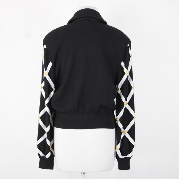 St John Separates Sz M Black White Gold Zipper Collared Santana Knit Jacket