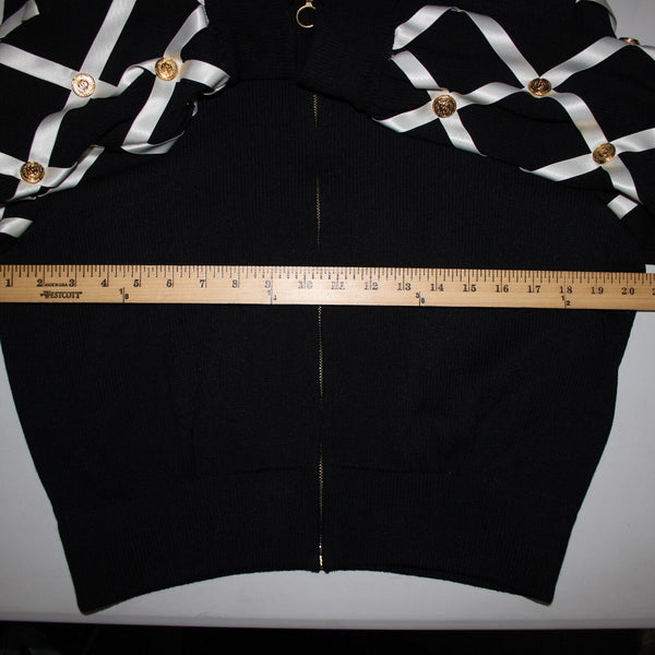 St John Separates Sz M Black White Gold Zipper Collared Santana Knit Jacket
