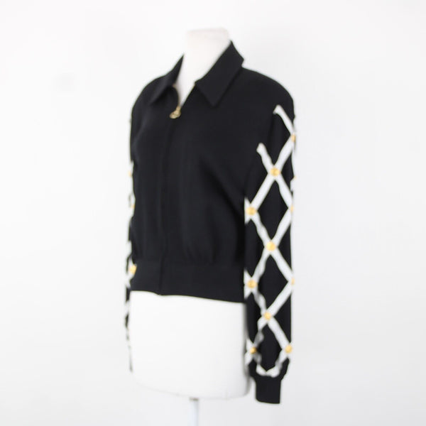 St John Separates Sz M Black White Gold Zipper Collared Santana Knit Jacket