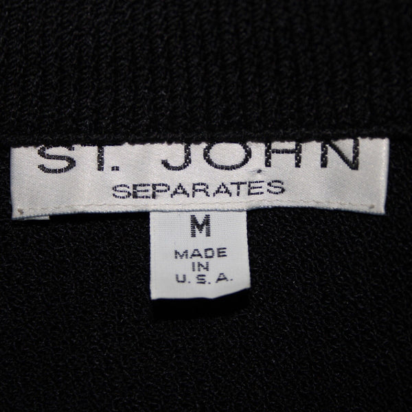St John Separates Sz M Black White Gold Zipper Collared Santana Knit Jacket