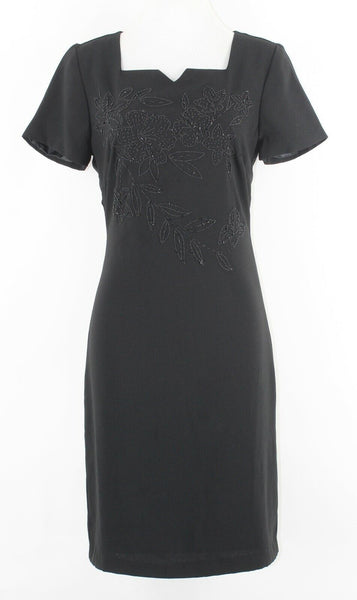 Componix Vtg Sz 6 Black Bead Embellished Bodice Polyester Acetate Lined Dress