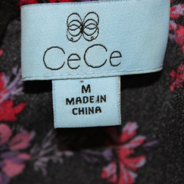 Cece Jumpsuit Sz M Black Purple Multi Color Floral Collared 100% Poly Jumpsuit