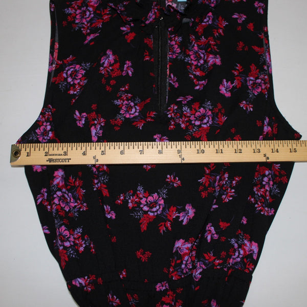 Cece Jumpsuit Sz M Black Purple Multi Color Floral Collared 100% Poly Jumpsuit