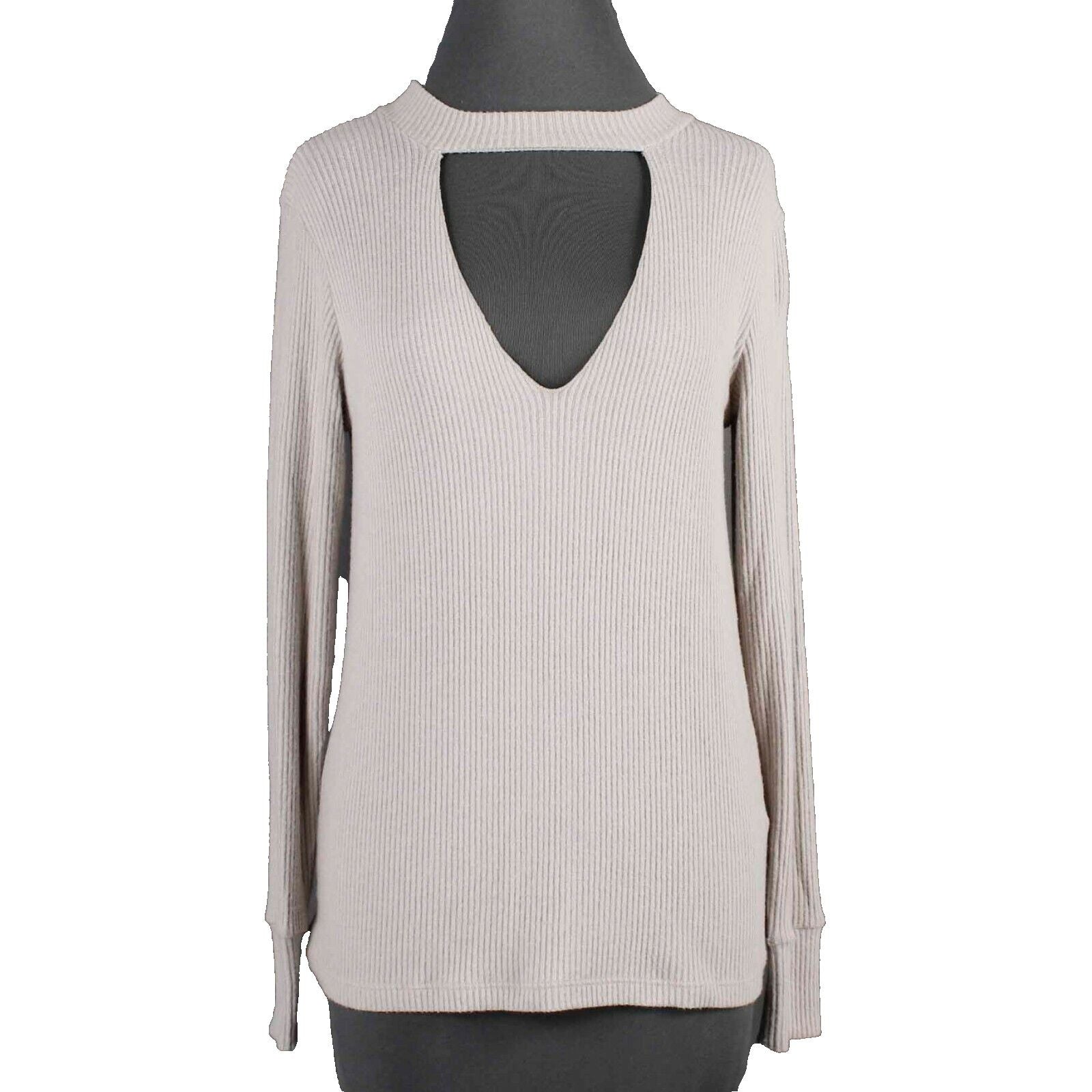LNA NEW $119 Sz S Beige Ribbed Keyhole Choker Neck Modal Blend Knit Top