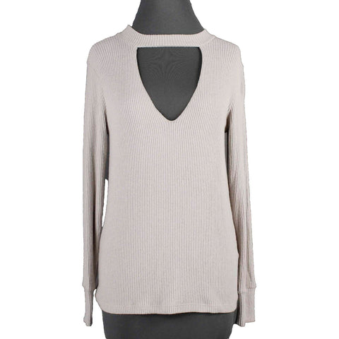 LNA NEW $119 Sz S Beige Ribbed Keyhole Choker Neck Modal Blend Knit Top