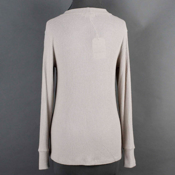 LNA NEW $119 Sz S Beige Ribbed Keyhole Choker Neck Modal Blend Knit Top