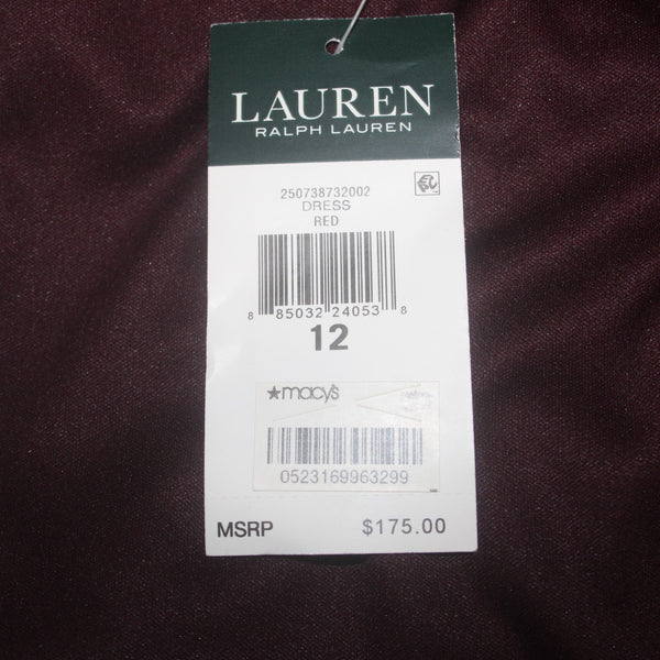 Lauren Ralph Lauren Dress NEW $175 Sz 12 Purple Velour Detail Lined Nylon Dress