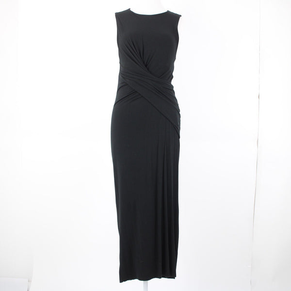 T Alexander Wang Sz L Black Sleeveless Ruched No Fabric Label Dress