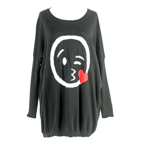 Angel Apparel Sz S Black White Red Kiss Emoji Pullover Cotton Blend Sweater