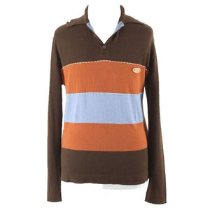 Dolce & Gabbana Sz 52 Brown Blue Multi Leather Logo Pullover Vintage Sweater