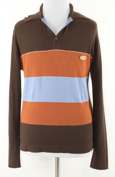 Dolce & Gabbana Sz 52 Brown Blue Multi Leather Logo Pullover Vintage Sweater