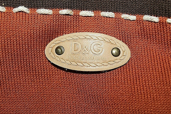 Dolce & Gabbana Sz 52 Brown Blue Multi Leather Logo Pullover Vintage Sweater