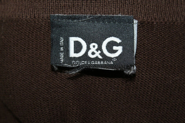 Dolce & Gabbana Sz 52 Brown Blue Multi Leather Logo Pullover Vintage Sweater