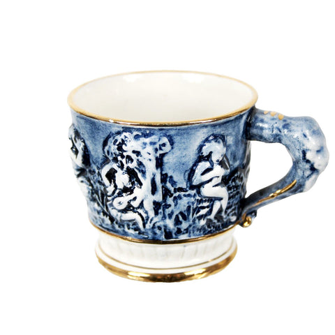 R Capodimonte MAS 2 X 2 Blue White Bas Relief Gold Rim Demitasse Espresso Cup