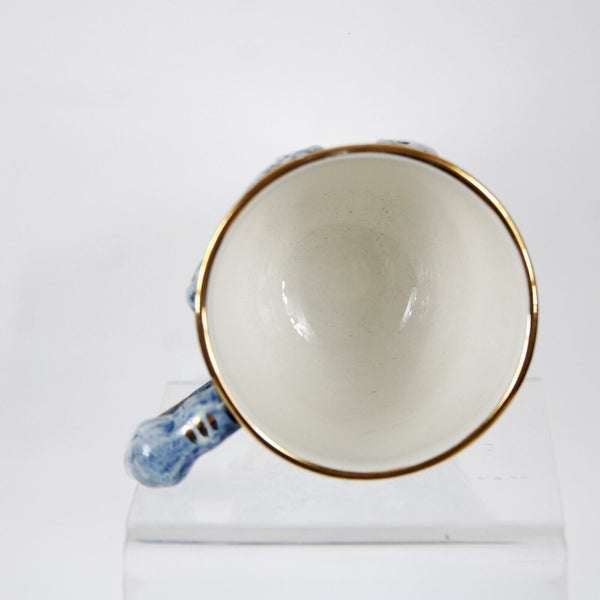 R Capodimonte MAS 2 X 2 Blue White Bas Relief Gold Rim Demitasse Espresso Cup