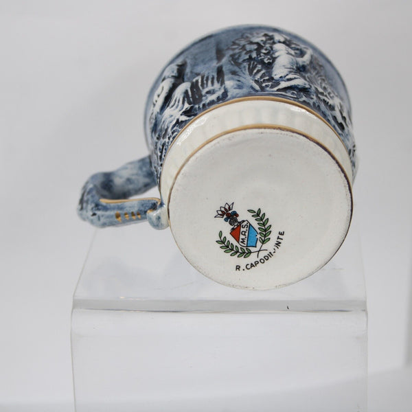 R Capodimonte MAS 2 X 2 Blue White Bas Relief Gold Rim Demitasse Espresso Cup