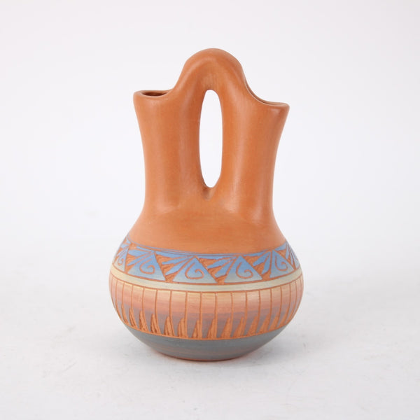 Wedding Vase Signed Red Earth Native American Pottery Carved 5" Wedding Vase