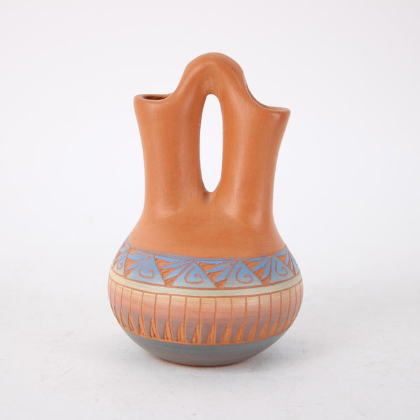 Wedding Vase Signed Red Earth Native American Pottery Carved 5" Wedding Vase