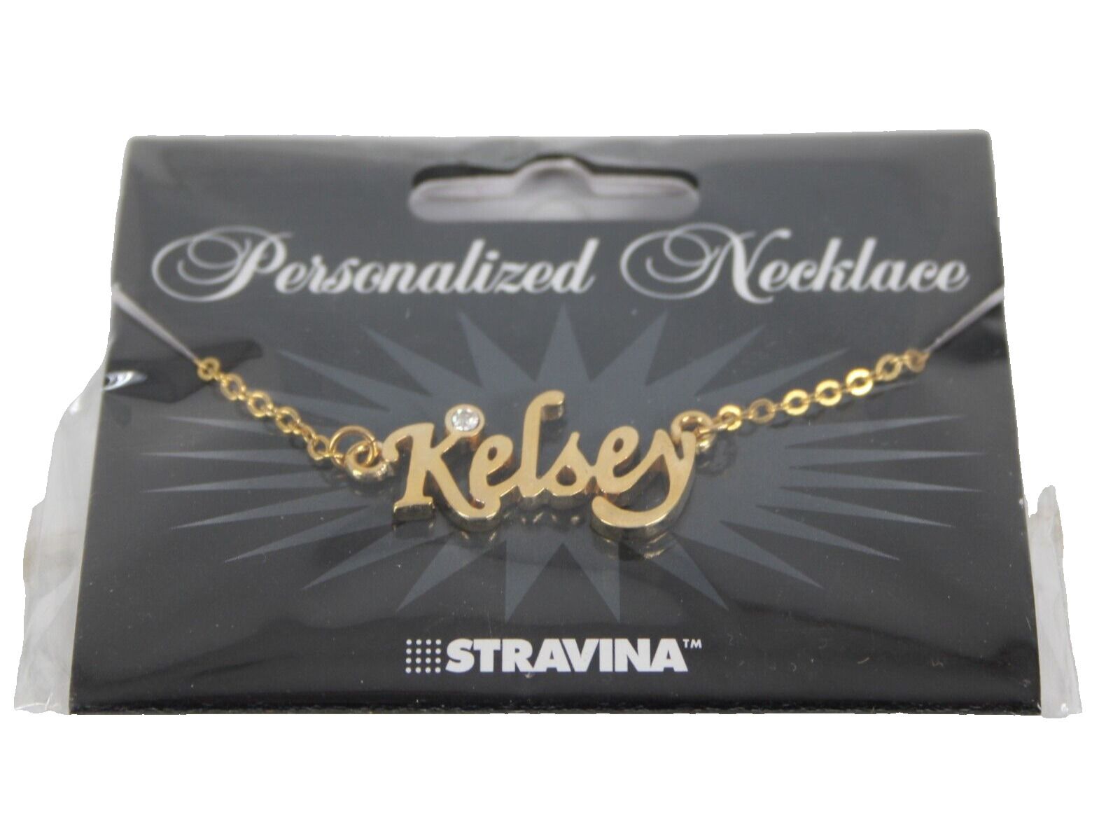 KELSEY NEW Name Goldtone Rhinestone Accent 14.5" w 4.5" Multi Ring Ext Necklace