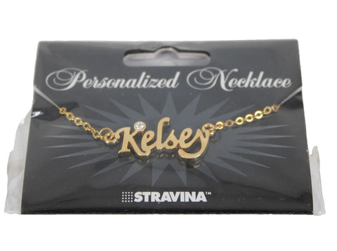 KELSEY NEW Name Goldtone Rhinestone Accent 14.5" w 4.5" Multi Ring Ext Necklace