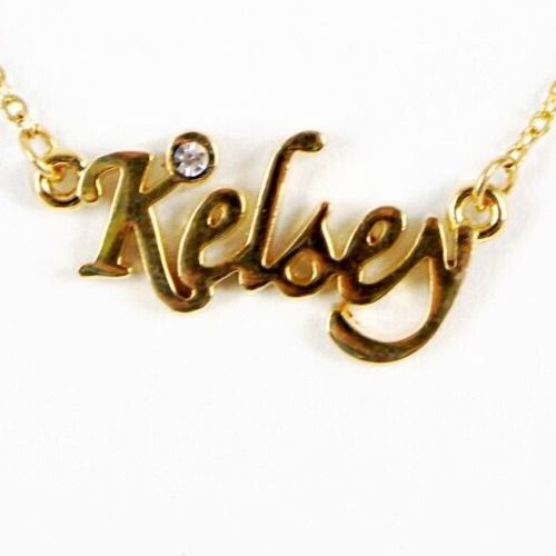 KELSEY NEW Name Goldtone Rhinestone Accent 14.5" w 4.5" Multi Ring Ext Necklace