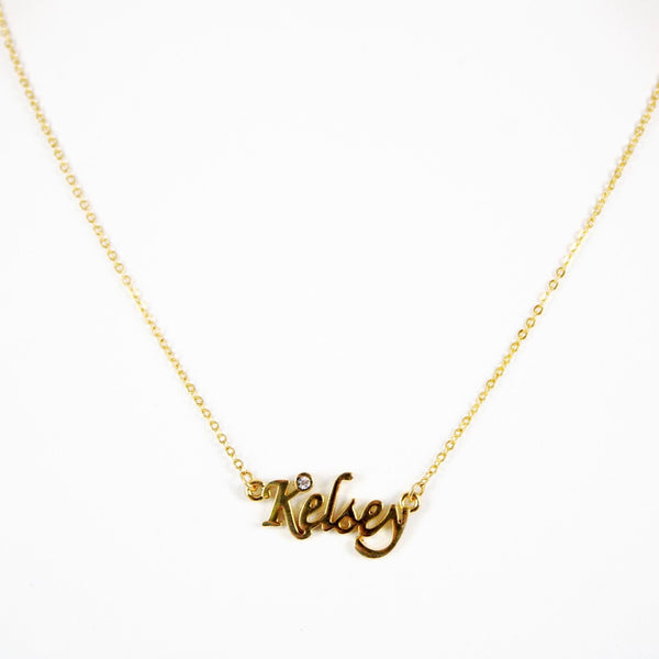 KELSEY NEW Name Goldtone Rhinestone Accent 14.5" w 4.5" Multi Ring Ext Necklace