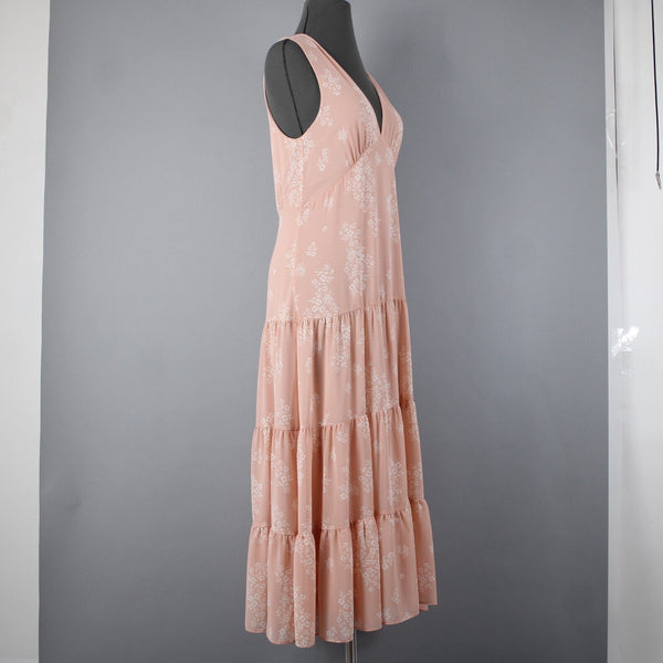 HM NEW Sz S Peach White Floral Sleeveless Ruffled Lined 100% Polyester Dress