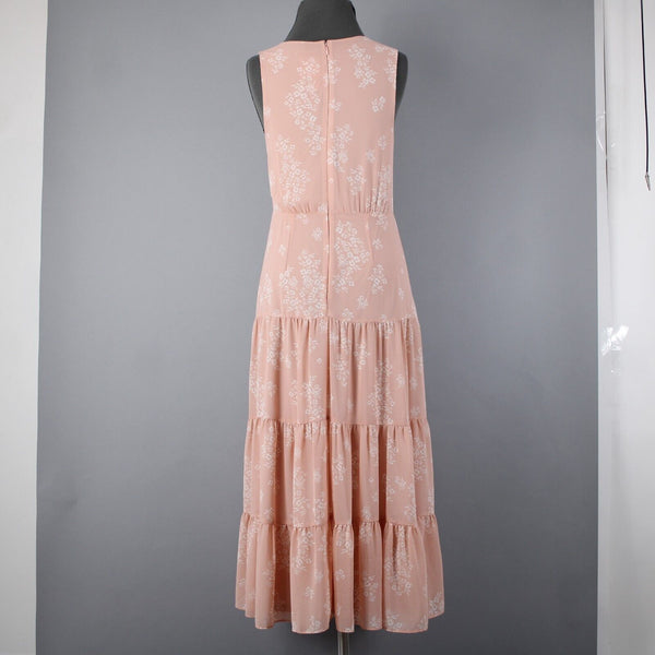 HM NEW Sz S Peach White Floral Sleeveless Ruffled Lined 100% Polyester Dress