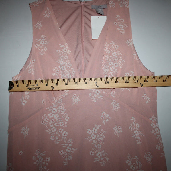 HM NEW Sz S Peach White Floral Sleeveless Ruffled Lined 100% Polyester Dress