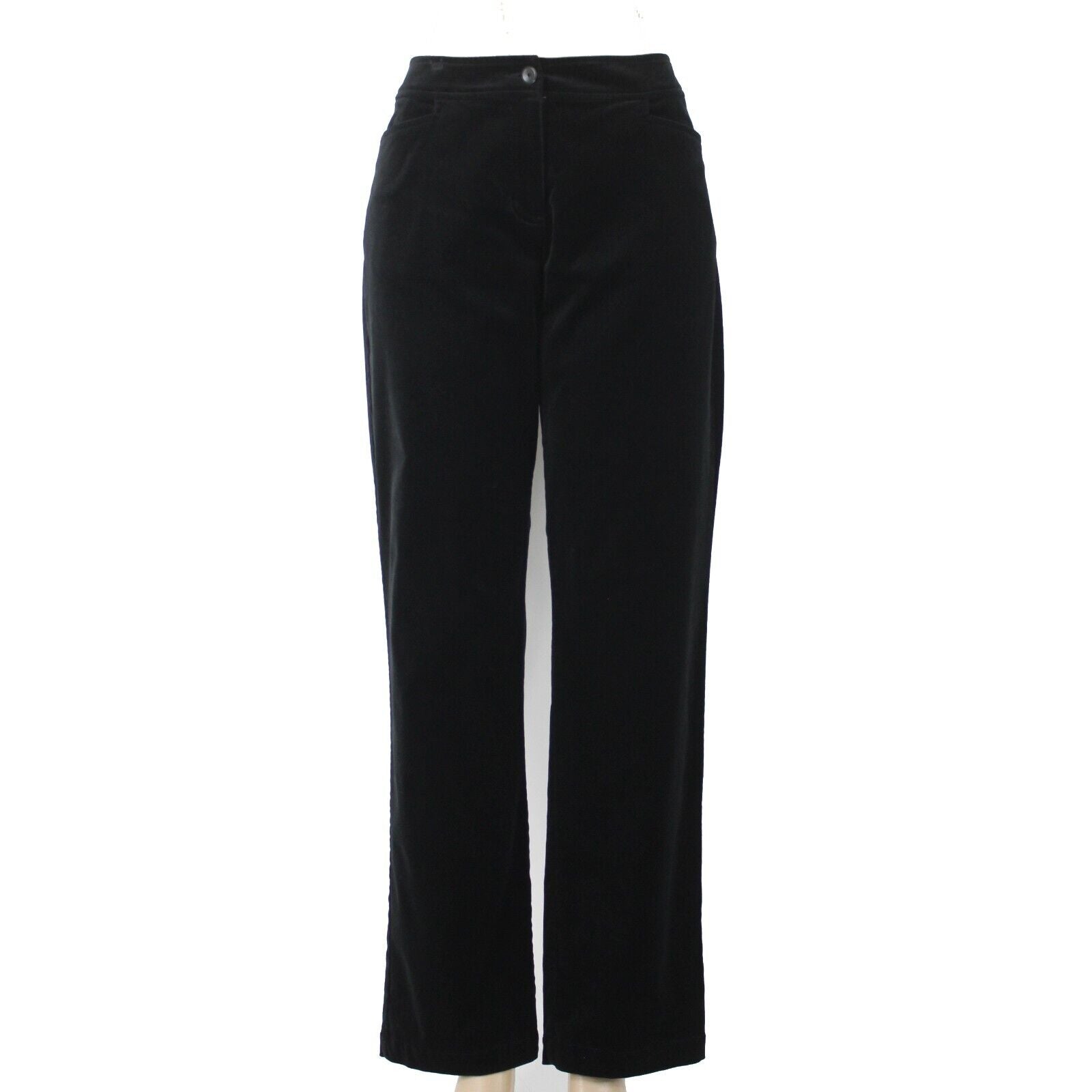 Eileen Fisher Sz S X 32 Black Velour Low Rise Pockets Cotton Tencel Pant
