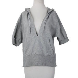 Michael Kors Sz L Gray V Neck Pocket Short Sleeve Hooded Cotton Spandex Sweater