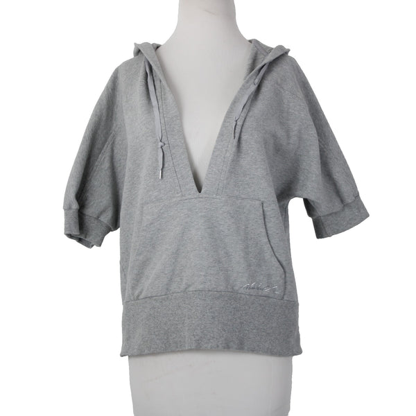 Michael Kors Sz L Gray V Neck Pocket Short Sleeve Hooded Cotton Spandex Sweater
