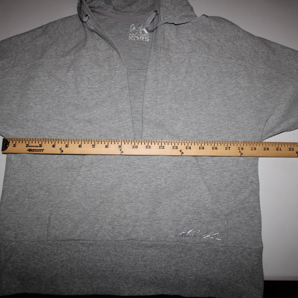 Michael Kors Sz L Gray V Neck Pocket Short Sleeve Hooded Cotton Spandex Sweater