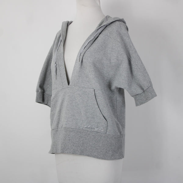 Michael Kors Sz L Gray V Neck Pocket Short Sleeve Hooded Cotton Spandex Sweater