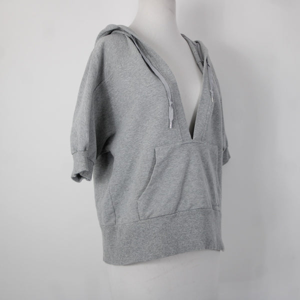 Michael Kors Sz L Gray V Neck Pocket Short Sleeve Hooded Cotton Spandex Sweater