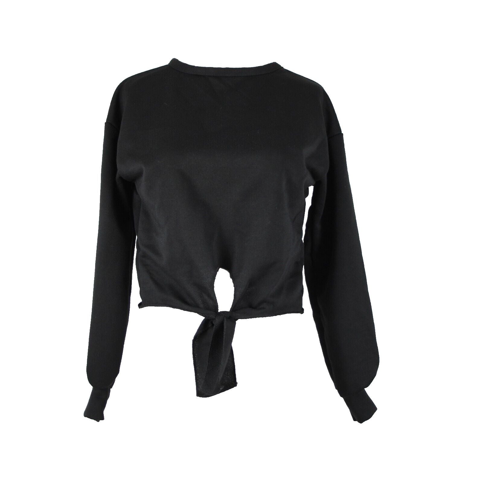 Pretty Little Thing NEW Sz 2 Black Tie Front Crop Polyester Elastane Sweater