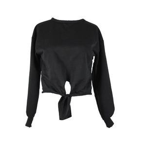 Pretty Little Thing NEW Sz 2 Black Tie Front Crop Polyester Elastane Sweater