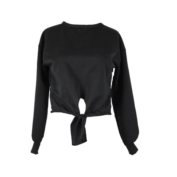 Pretty Little Thing NEW Sz 2 Black Tie Front Crop Polyester Elastane Sweater