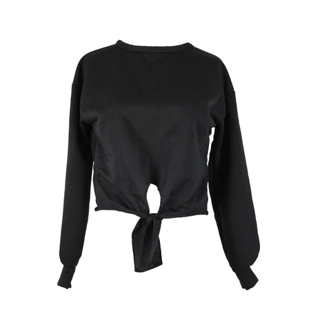 Pretty Little Thing NEW Sz 2 Black Tie Front Crop Polyester Elastane Sweater