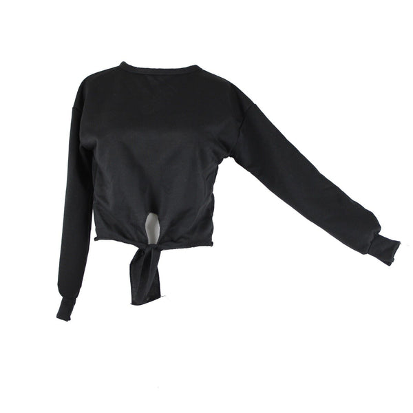 Pretty Little Thing NEW Sz 2 Black Tie Front Crop Polyester Elastane Sweater