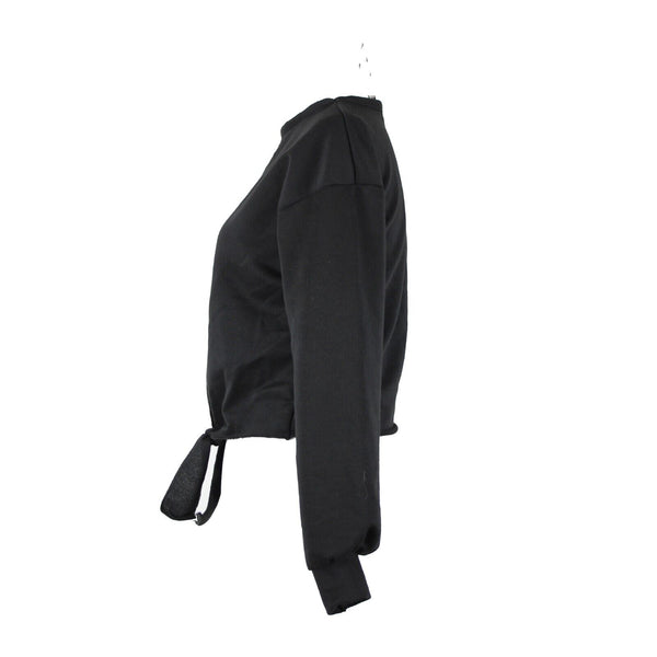 Pretty Little Thing NEW Sz 2 Black Tie Front Crop Polyester Elastane Sweater