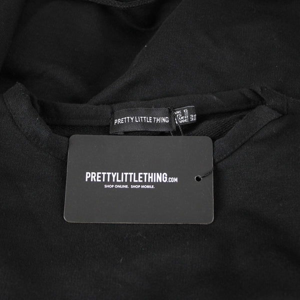 Pretty Little Thing NEW Sz 2 Black Tie Front Crop Polyester Elastane Sweater