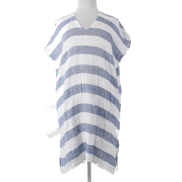 Eileen Fisher Dress NEW $248 Sz L/XL Blue White Tunic 100% Organic Linen Dress